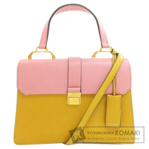Miu Miu pink yellow leather Madras 2way top handle shoulder bag